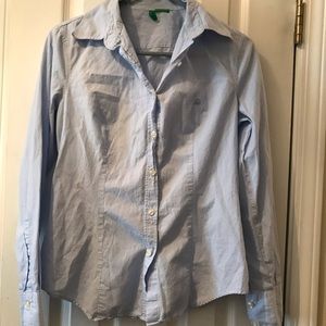 Button down blouse light blue and white stripes.